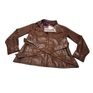 Women's Large Guess Marque Brown Faux-Leather Belted Jacket